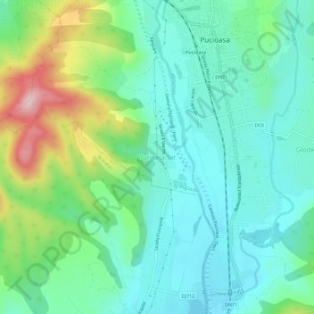 Mapa topográfico Pucioasa-Sat, altitud, relieve