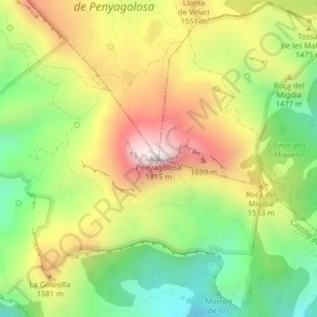 Mapa topográfico Peñagolosa, altitud, relieve