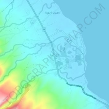 Mapa topográfico Lunao, altitud, relieve