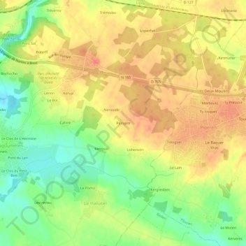 Mapa topográfico Penvern, altitud, relieve