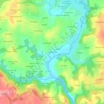 Mapa topográfico Loge-Coucou, altitud, relieve
