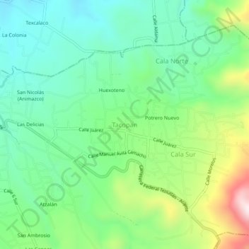 Mapa topográfico Tacopan, altitud, relieve
