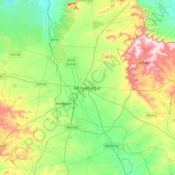 Mapa topográfico Ahilyanagar, altitud, relieve