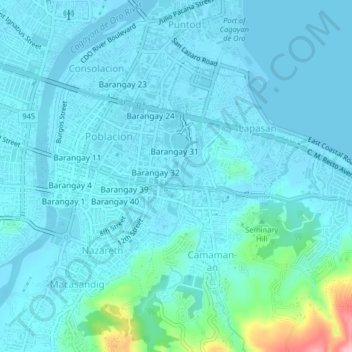 Mapa topográfico Barangay 35, altitud, relieve