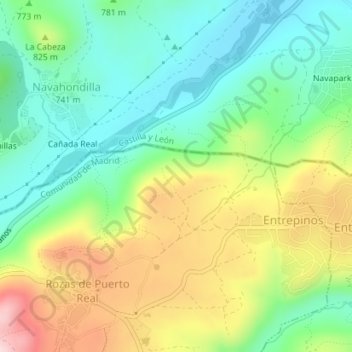 Mapa topográfico Las Casquetas, altitud, relieve