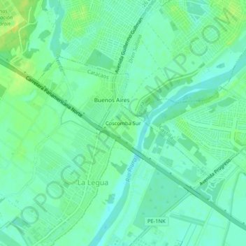 Mapa topográfico Coscomba Sur, altitud, relieve