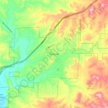 Mapa topográfico Rimrock, altitud, relieve