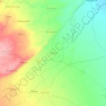 Mapa topográfico Tirigom, altitud, relieve