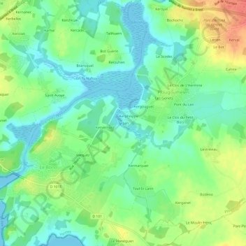 Mapa topográfico Ty Len, altitud, relieve