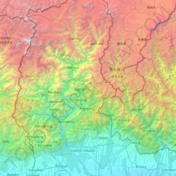 Mapa topográfico East District, altitud, relieve