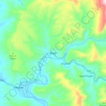 Mapa topográfico Suyo, altitud, relieve