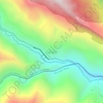 Mapa topográfico Carijana, altitud, relieve