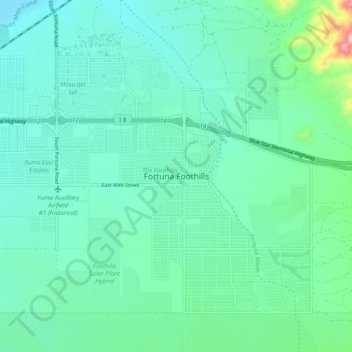 Mapa topográfico Fortuna Foothills, altitud, relieve