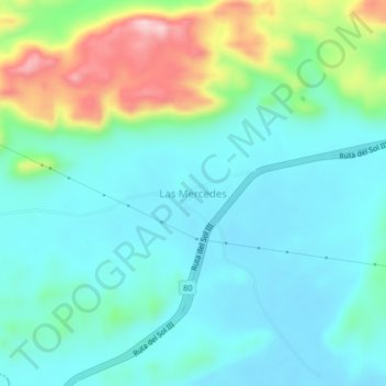 Mapa topográfico Las Mercedes, altitud, relieve