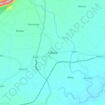 Mapa topográfico Katangi, altitud, relieve