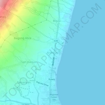 Mapa topográfico Arimbay, altitud, relieve