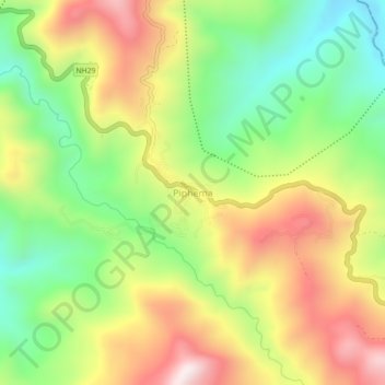 Mapa topográfico Piphema, altitud, relieve