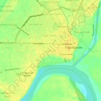Mapa topográfico Ugac Sur, altitud, relieve