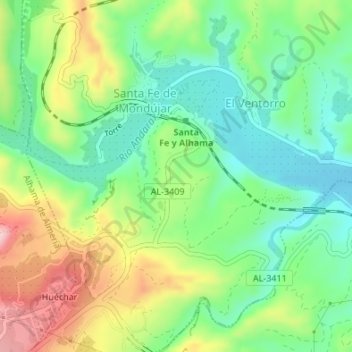 Mapa topográfico Los Millares, altitud, relieve