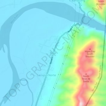 Mapa topográfico Rizal, altitud, relieve