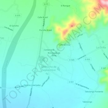 Mapa topográfico Rinconada de Silva, altitud, relieve