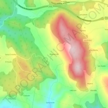 Mapa topográfico Recesende, altitud, relieve