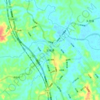 Mapa topográfico 文城镇, altitud, relieve
