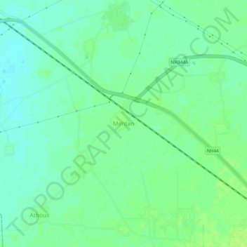 Mapa topográfico Mehtan, altitud, relieve