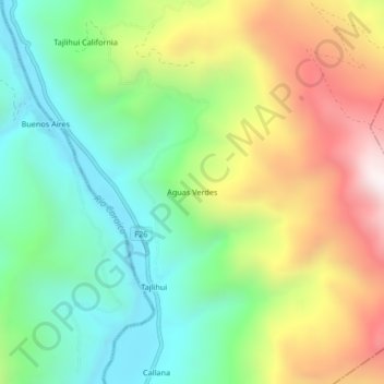 Mapa topográfico Aguas Verdes, altitud, relieve
