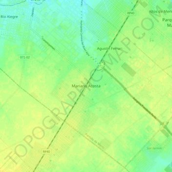 Mapa topográfico Mariano Acosta, altitud, relieve