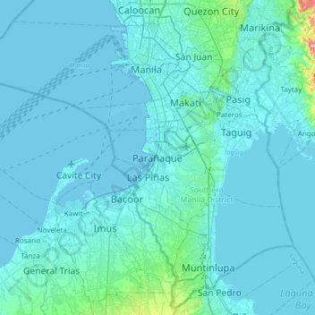 Mapa topográfico Parañaque, altitud, relieve