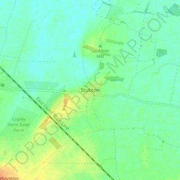 Mapa topográfico Stubton, altitud, relieve