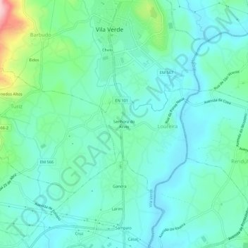Mapa topográfico Senhora do Alívio, altitud, relieve