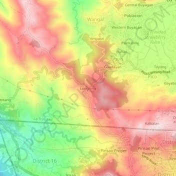 Mapa topográfico Longlong, altitud, relieve