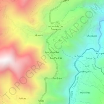 Mapa topográfico Laurelpamba, altitud, relieve