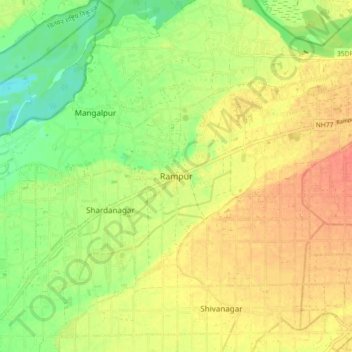 Mapa topográfico Rampur, altitud, relieve