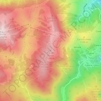 Mapa topográfico Col del Rosso, altitud, relieve