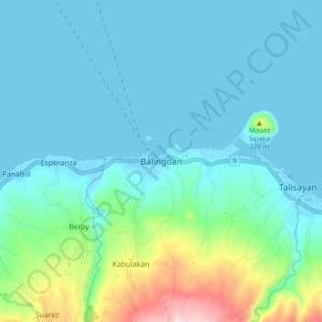 Mapa topográfico Balingoan, altitud, relieve