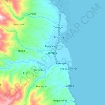 Mapa topográfico Bindoy, altitud, relieve