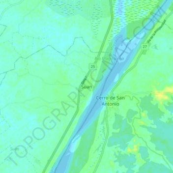 Mapa topográfico Suan, altitud, relieve