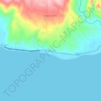 Mapa topográfico Malbang, altitud, relieve
