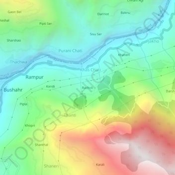 Mapa topográfico Racholi, altitud, relieve