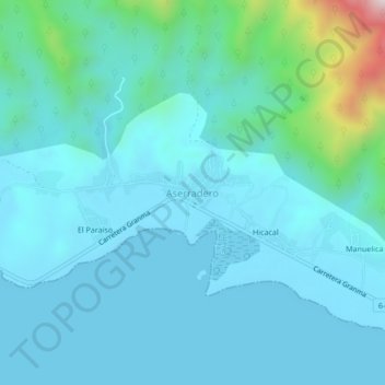 Mapa topográfico Aserradero, altitud, relieve