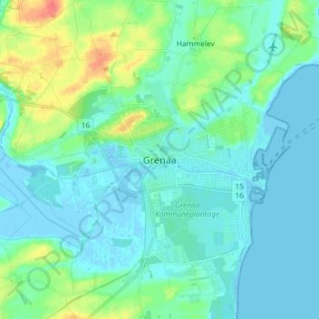 Mapa topográfico Grenaa, altitud, relieve