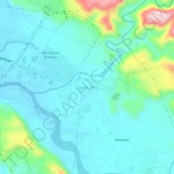 Mapa topográfico Santa Ana, altitud, relieve