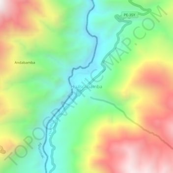 Mapa topográfico Huascabamba, altitud, relieve