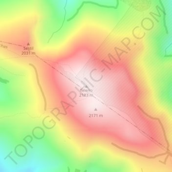 Mapa topográfico Teleno, altitud, relieve