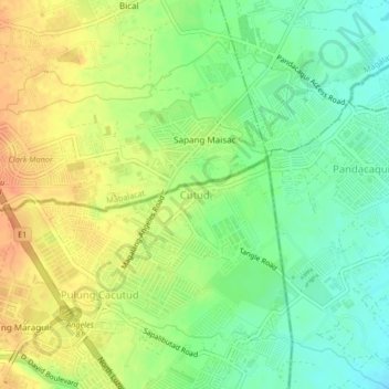 Mapa topográfico Cutud, altitud, relieve