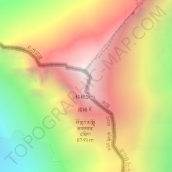 Mapa topográfico Hillary Step, altitud, relieve
