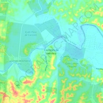 Mapa topográfico Cazones de Herrera, altitud, relieve